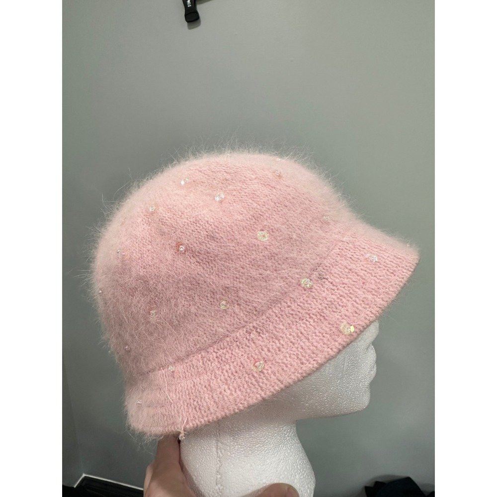 Limited Too Kids Pink fuzzy Beaded‎ Bucket Hat Girls Large bratz Y2K 2000's